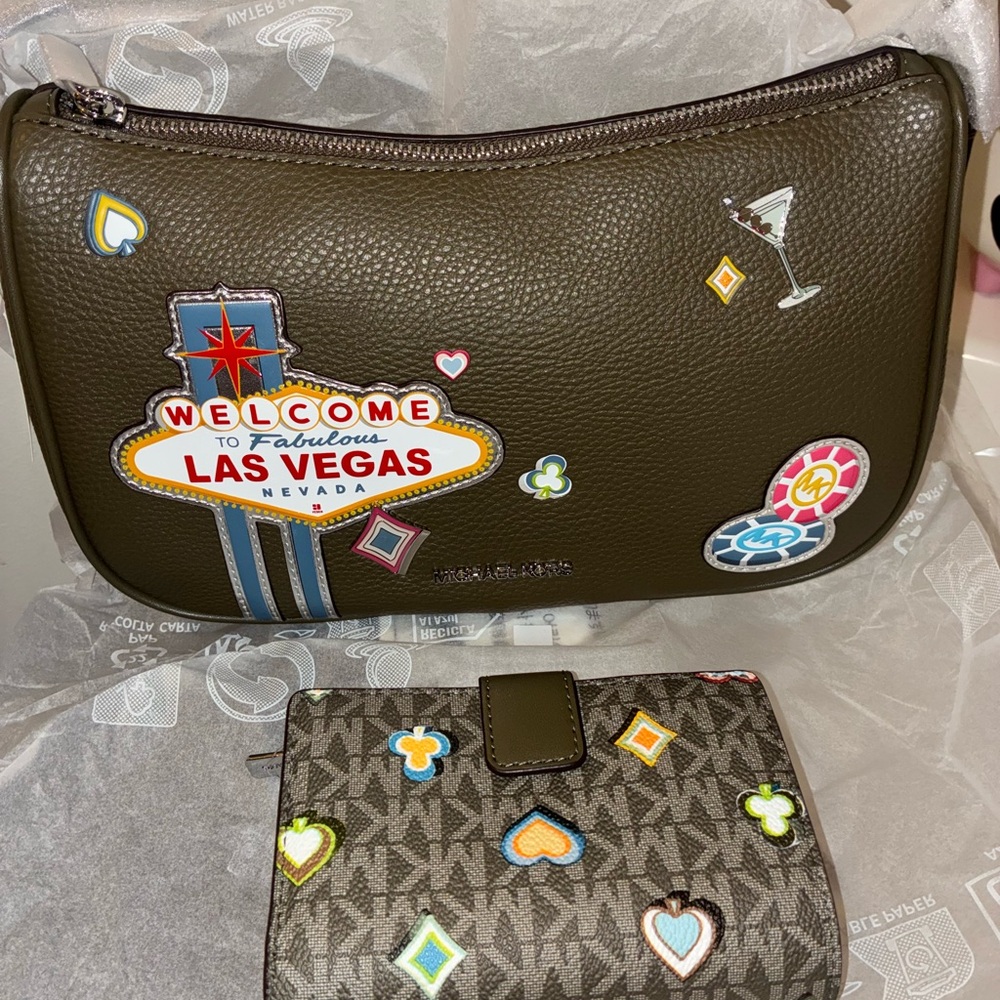 Michael Kors Olive Wristlet with Vegas Patches